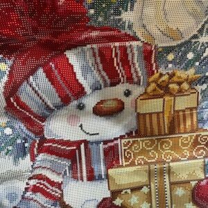 Festive Snowman diamond Art Tapestry with Red and Gold Accents